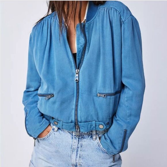 We The Free People Knockout Siren Bomber Jacket Blue